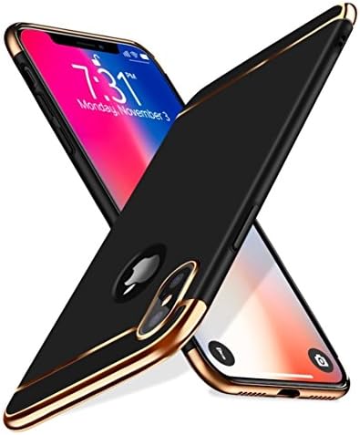 iPhone X Case, TRIJEN 3 in 1 Hybrid Ultra Thin + Slim Fit Hard Plastic Cover [Matte Finish] Anti-Scratch Non-Slip Surface for Apple iPhone X - Black and Gold