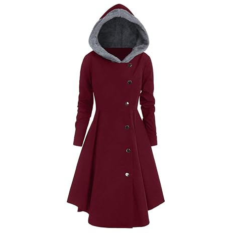 iHENGH Damen Herbst Winter Bequem Mantel Lässig Mode Jacke Frauen Plus Size Asymmetrische Fleece Mit Kapuze Einreiher Lange D