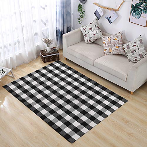 MUBIN Buffalo Plaid Rug Black&White Checked Rugs 5ft x 6.5ft Cotton