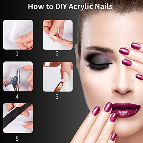 Acrylic Nails Tips Kit, 500PCS French False Nails Clear Half Cover Fake Nails with 5 Nail Glues,1 Nail Clipper,2 Nail Files,2 Nail Polishing Files1 Nail Brush 2 Nail Separator