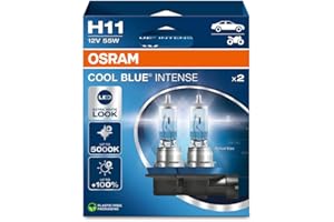 OSRAM COOL BLUE® INTENSE H11, +100% more brightness, up to 5,000K, halogen headlight lamp, LED look, Hanging folding box (2 lamps)