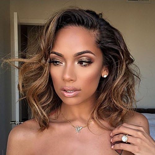 Wicca 150% Thick Ombre Short Curly Brown Lace Front Wigs Side Part Natural Curly Brazilian Human Hair Lace Front Wig With Baby Hair Pre Plucked (10inch 150%, lace front wig)