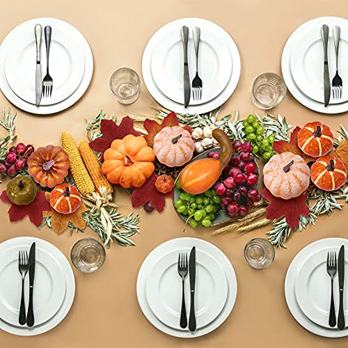 BigOtters Artificial Pumpkins, 10PCS Decorative Pumpkins Fake Pumpkin with Pine Cone and Maple Leaves for Halloween Fall Garland Thanksgiving Table Decorations