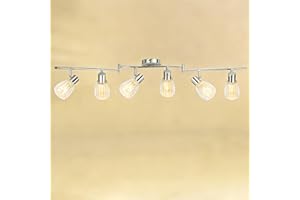 HiBay 6-Light Track Lighting, Flexible Ceiling Light Fixture w/Glass Shades, Modern Chrome Track Spot Lights Indoor for Kitch