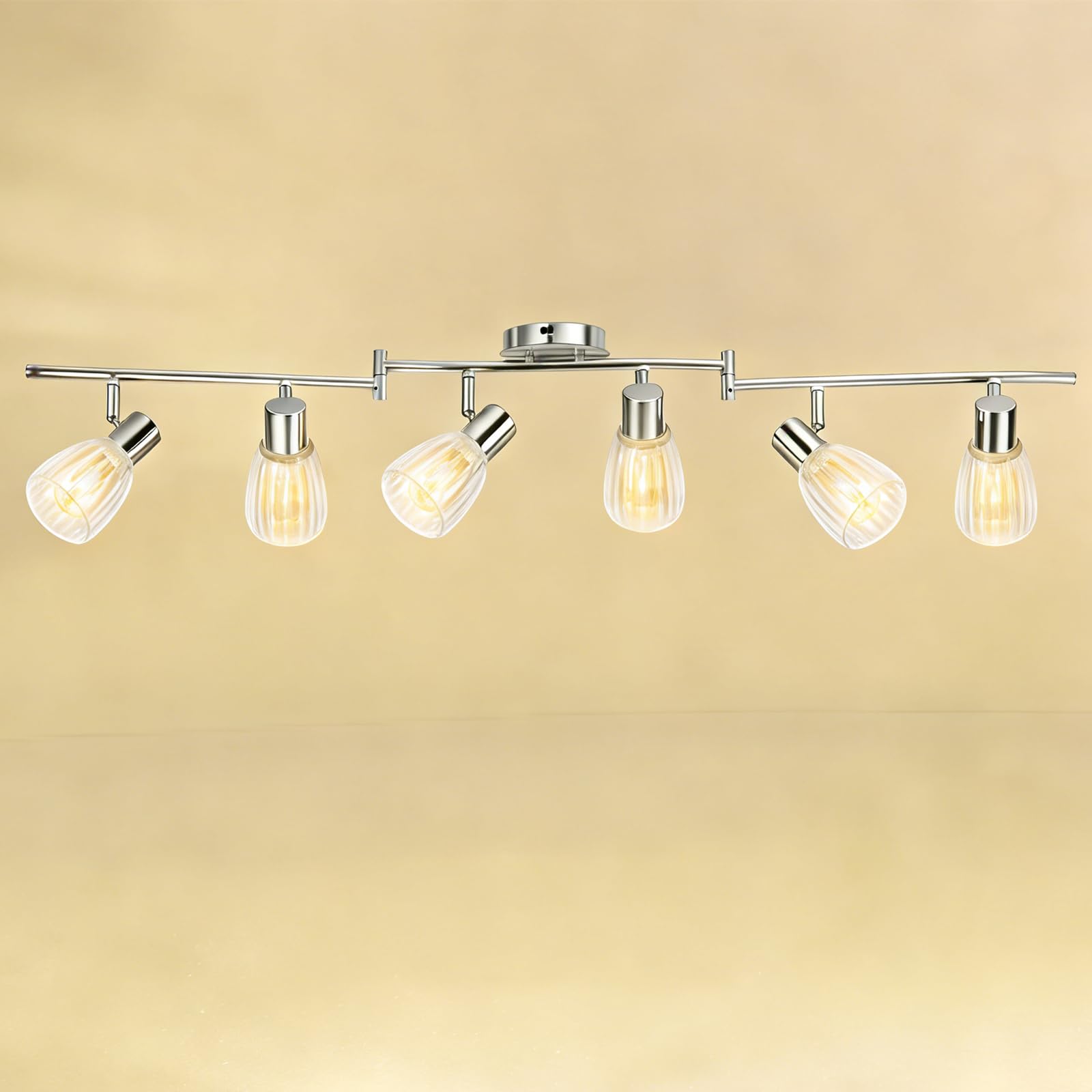 Photo 1 of HiBay 6-Light Track Lighting, Flexible Ceiling Light Fixture w/Glass Shades, Modern Chrome Track Spot Lights Indoor for Kitchen, Living Room, Bedroom, E12 Base, No Bulbs