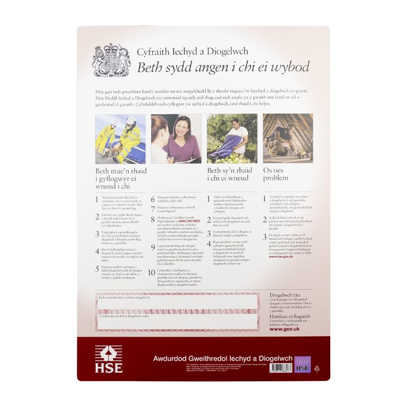 HSE A2 Welsh Language Health & Safety Law Poster, What You Need To Know, Laminated Environmentally Friendly Material, Authentic Embedded Hologram, W420mm x H594mm