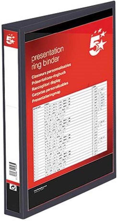 5 Star Presentation Ring Binder PVC 4 DRing 25mm Size A4 Black [Pack