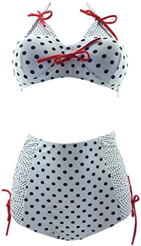 Bechic Retro High Waisted Vintage Polka Dot 2 Piece Plus Size Bathing Suits Women Swimsuit Swimwear(White)
