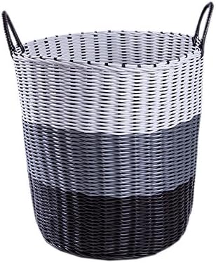 Hflove Round Dirty Clothes Storage Basket Imitation rattan Craft Waterproof Foldable Laundry Hamper (Gray)