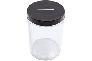 Mczxon Clear Glass Piggy Bank with Black Slotted Lid, Well Sized Coin Bank, Two Placement Methods Money Tip Coin Jar for Adults Teens Kids Girls Boys, M
