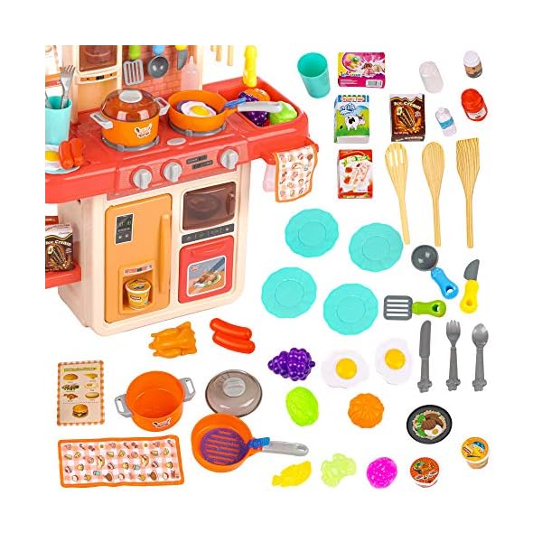 Kinderplay Kinderküche, Spielküche – Küche Spielzeug, Licht, Ton, Wasser, Wasserdampf Kochen Imitierend, 42 Accessoires… – Bild 3