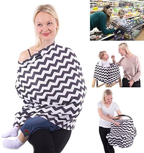 Baby Nursing Breastfeeding Privacy Cover - Infant Car Seat Canopy, Shopping Cart, and High Chair Cover MultiUse by Love Bunny (Charcoal/White)