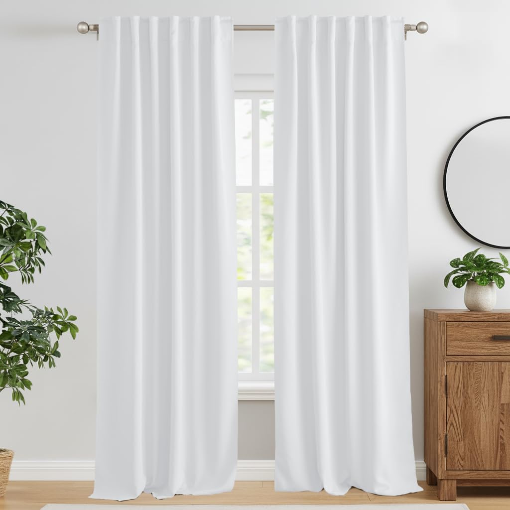 RYB HOME Blackout Curtains for Living Room, Privacy Thermal Insulating Window Treatment Drapes for Bedroom Dining Home Office Basement, W 52 x L 95 inches, Pure White, 2 Panels Image
