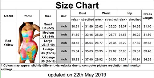 Women's Sexy Spaghetti Straps Swimsuits Bodycon Mesh Bikini Cover Ups Swimwear See Through (Large, Red Yellow1) - Thumbnail 2