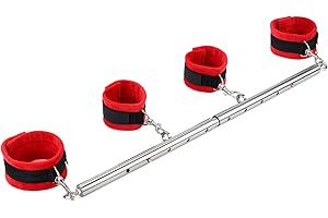 CLADELE Spreader Bar Expandable Exercise Black Stainless Steel Bar with 4 pcs Black Fur Adjustable Strap, Yoga Training Fitness Gear, Workout Bar,Sports Gym Kit