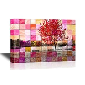 Empty Park Bench Under Red Tree