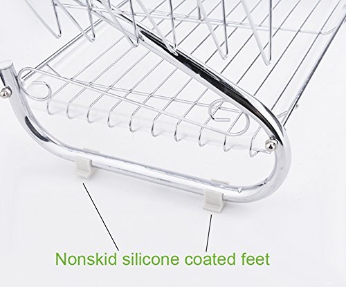 Meflying 2-Tier Dish Rack, Stainless Steel Dish Rack Drain Board Drainer Dryer Tray Holder For Glass Cup Home Kitchen(US STOCK) (Silver2) - Thumbnail 5