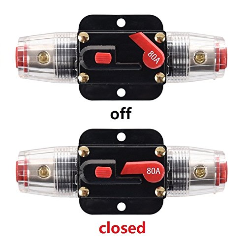 RKURCK 12V-24V DC Circuit Breaker 80A, Fuse Holder, Inline Fuse Block For Car Audio Solar Inverter System Protection