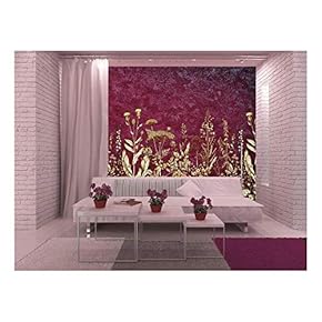 Large Wall Mural - Various Flowers on Purple Textured Background | Self-Adhesive Vinyl Wallpaper/Removable Modern Wall Decor - 66x96 inches