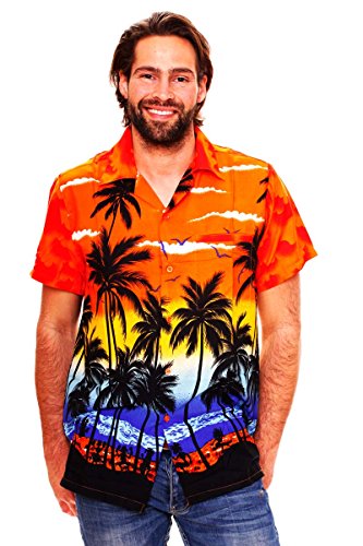 Funky Hawaiian Shirt For Men Short Sleeve Front-Pocket Beach Orange