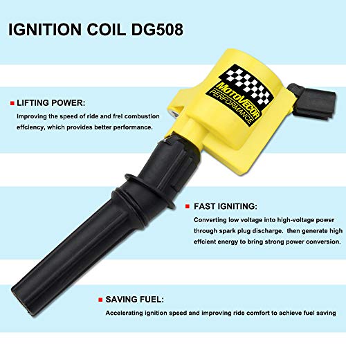 Ignition Coil DG508 8 Pack High Performance High Energy for Ford F-150 F150 F250 F-250 F-350 4.6L 5.4L V8 DG508 DG457 DG472 DG491 EXPEDITION MUSTANG CROWN VICTORIA LINCOLN MERCURY (Yellow)
