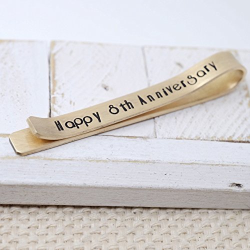 Custom Bronze Tie Bar - Personalized Tie Clip - Necktie Pinch Clip - 8th Anniversary Valentines Gift