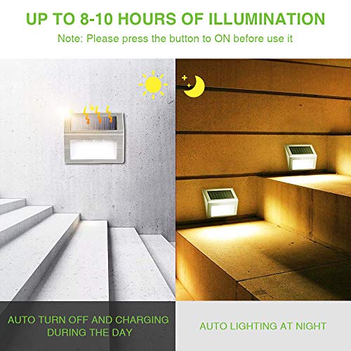 Solar Deck Lights, KASUN Super Bright LED Walkway Light Stainless Steel Waterproof Outdoor Security Lamps for Patio Stairs Garden Pathway (Yellow Light - 2PCS)