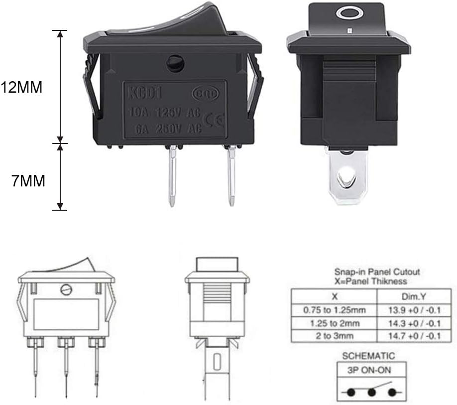 Firlar 5Pcs 2 Pin Snap-in On/Off Position Snap Boat Rocker Switch 12V/110V/250V OT8G: Industrial & Scientific