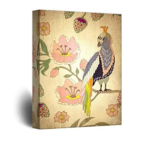 Vintage Style Colorful Brid on Flower Branch
