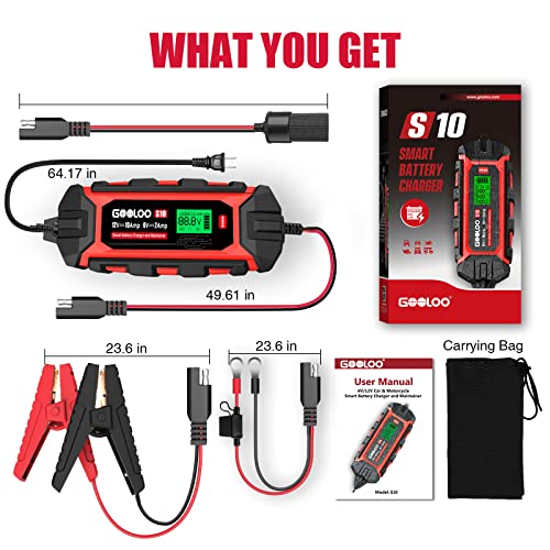 GOOLOO 10Amp Car Battery Charger, 6V and 12V Fully Automatic Battery