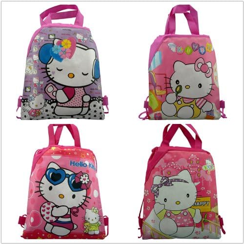 4pcs Hello Kitty CAT Drawstring Backpack Party Bags Cartoon Package Kid Gifts