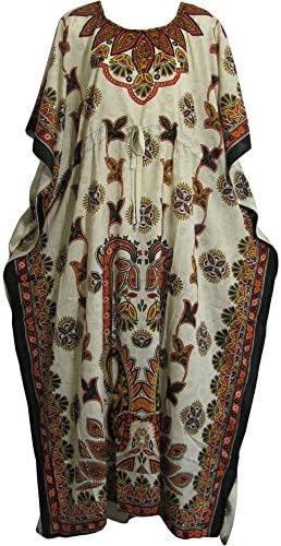 Bohemian Crepe Caftan Cover-Up Hippie Gypsy Chic No77 Earth Tones Floral