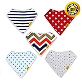 Baby Bandana Drool Bibs Unisex | 5 Pack Gift Set for Newborns to Toddlers | Soft Cotton Front and Absorbent Polyester Back | Adjustable Nickel Free Snaps | Nice Shower Gift