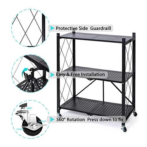 MYDENIMSKY 3Tier Storage Shelves, Metal Storage Shelves Rack, Foldable