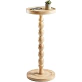 Round Side Table, Small End Table for Small Spaces with Solid Wood Leg, Accent Table, Coffee Table for Living Room, Bedroom, Conference Room, Hallway, Home Office, Natural Wood Color