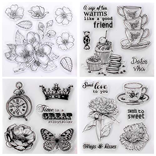 KWELLAM 4pcs/Lot Flowers Cherry Blossoms Love Hugs Kisses Sweet Tea Cup Stamp Rubber Clear Stamps for Photo Album Decorative Card Making and DIY Scrapbooking - Thumbnail 5