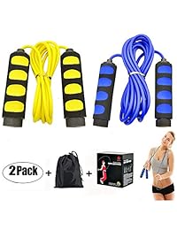 Paquete de 2 niños velocidad cuerda de saltar, ponydash seguro ligero o profesional de peso de la carga del cojinete cuerda de saltar de fitness para hombres y mujeres con agarre de espuma handles-for todos los ejercicio levels-boxing pérdida de peso entr