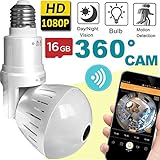 2019 Upgrade Bulb WiFi IP Camera Wireless Fisheye Spy Hidden Cameras 360 Panoramic for Home Security System Baby Nanny Pet Indoor Night Vision Motion Detection Alarm Smart Home Gifts