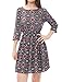 Allegra K Women's 3/4 Sleeves Elastic Waist Floral A Line Dress Black L