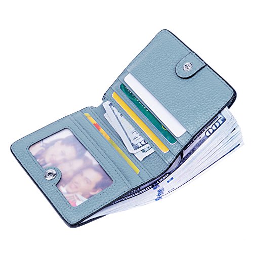 BIG SALE-AINIMOER Women's RFID Blocking Leather Small Compact Bifold Pocket Wallet Ladies Mini Purse with id Window (Gray Blue)