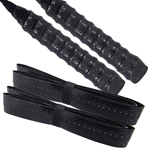 Quality Yes QY 2Pack Double Color Widened Perforated Super Absorbent Tennis Racket Overgrip Anti Slip Keels Badminton Racket Tape Wrap Table Tennis Racket Tape, Black