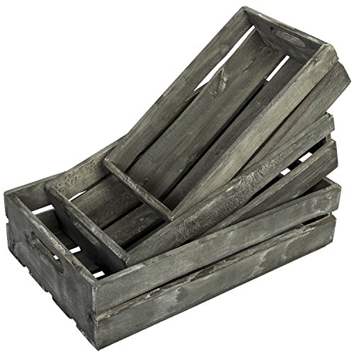 MyGift Vintage Gray Wood Decorative Storage Box with Handles, Country