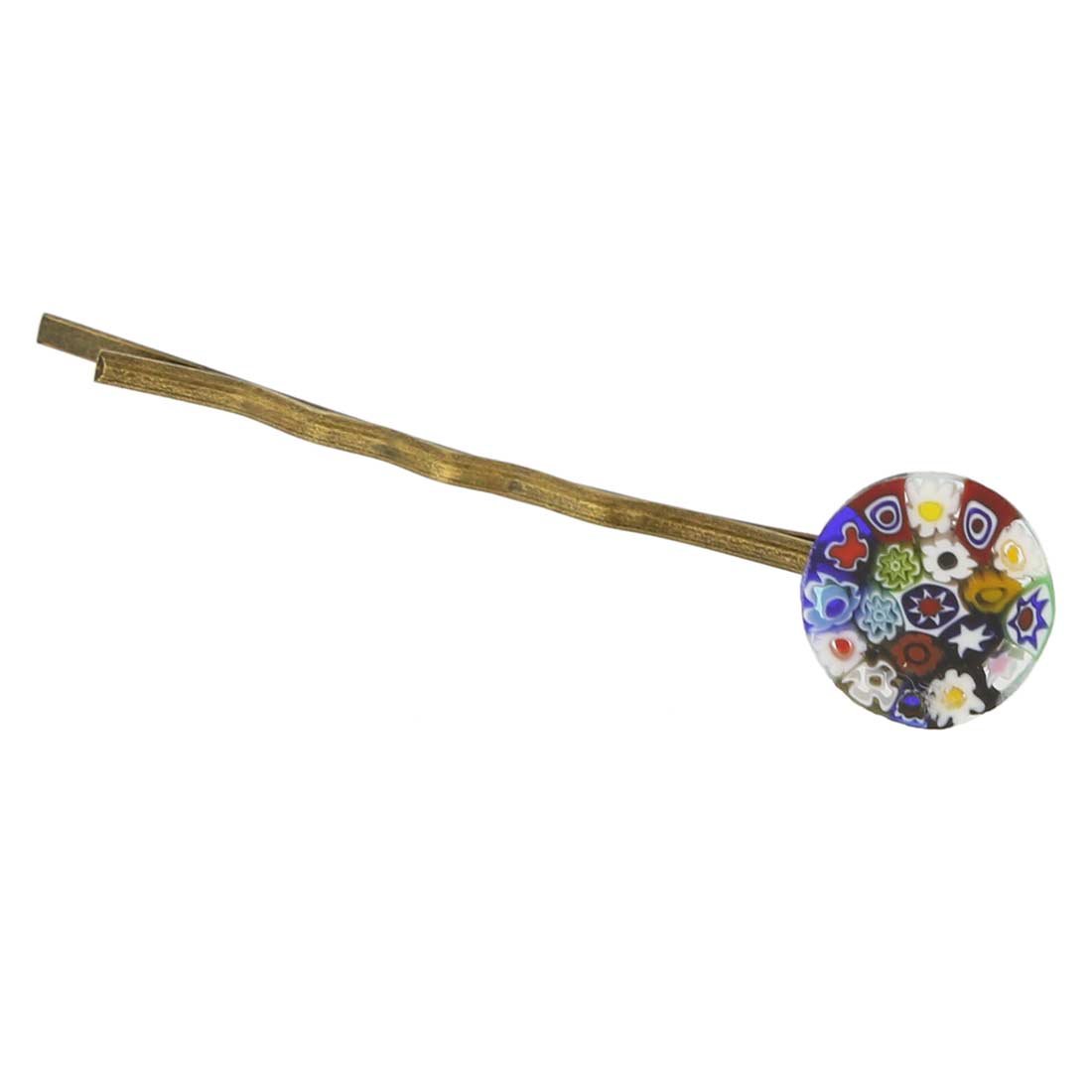 Glass Of Venice Murano Glass Millefiori Hair Pin - Round Multicolor