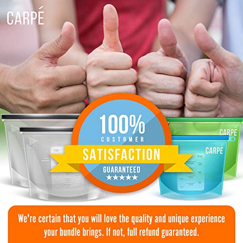 image for Carpe Reusable Silicone Food Storage Bag (4) + Silicone Mitten + Scrub