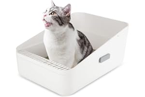 Sfozstra Open , Removable , Easy to Clean Semi-Closed Litter Box for Cats and Small Dogs (White Small)