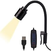 Mini Aquarium Spotlight, Clip-On Gooseneck Lamp, 15&deg;-90&deg; Zoom | Tri-Color White/Warm White/Warm Light, Dimmable 3W USB, 5.2 In Gooseneck, Fits Glass Up To 8mm