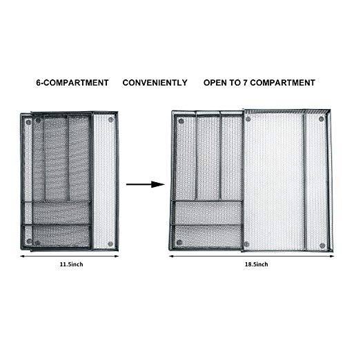 Ovicar Mesh Kitchen Drawer Cutlery Trays, Expandable Silverware Tray, Utility Flatware Organizer Utensil Holder with Non-slip Feet for Kitchen, Office, Bathroom Supplies (7 Slot, Black) - Thumbnail 2