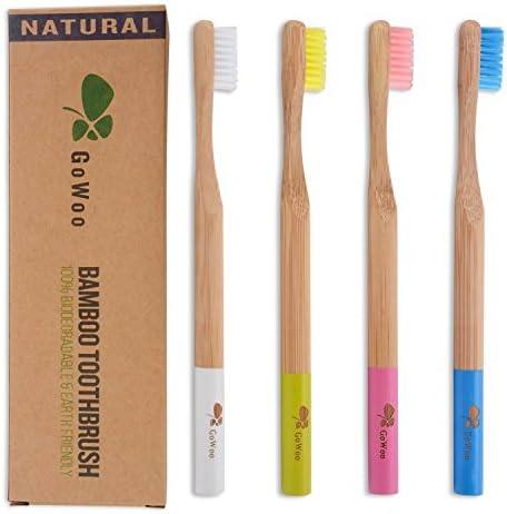GoWoo 100% Pure Bamboo Toothbrush Delicate – Natural Eco Pleasant Toothbrushes With Delicate Nylon Bristles, BPA-Free, Biodegradable, Dental Care Set for Males and Ladies, (PACK OF 4, ADULT, CANDY)