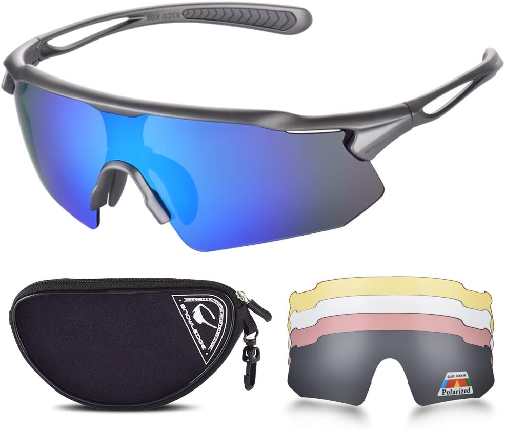 Snowledge Cycling Glasses with 5 Interchangeable Lens UV 400 Protection Polarised Sports Sunglasses for Men Women Running Climbing Fishing Driving Golfing