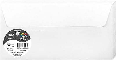 Clairefontaine Pollen Iridescent White Paper Envelopes DL 11x22cm 120gsm Pack 20